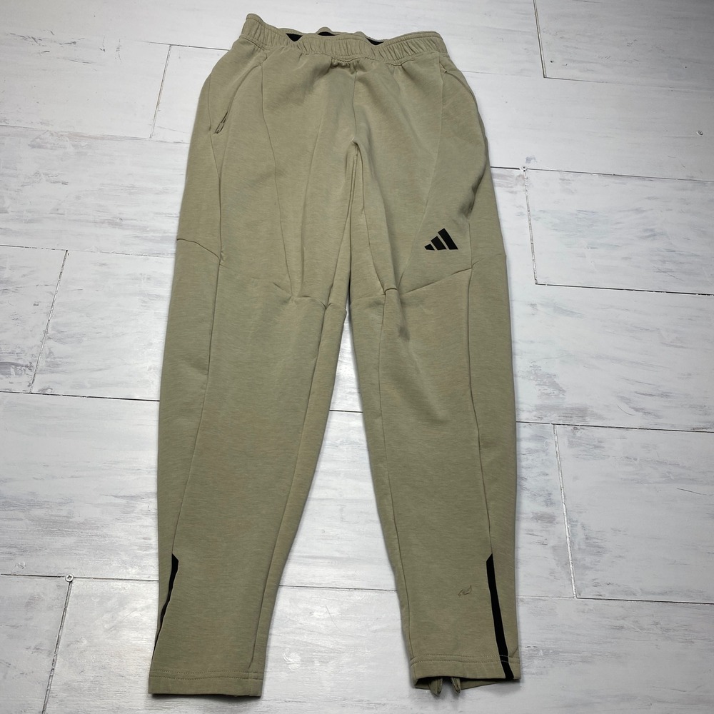 Adidas AEROREADY Slim Fit Joggers Mens Medium Green Khaki Tapered Ankle Zip Pant